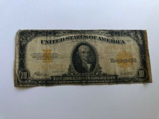 1922 Ten Dollar $10 Gold Certificate Large Note United States Of America