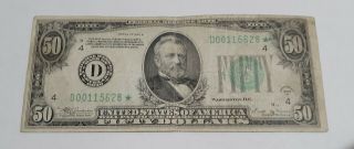 1934 Series $50.  00 - Star Note - Low Serial Number D Seal D00115628 N/r