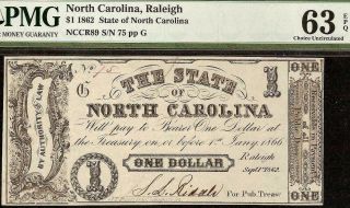 1862 $1 Dollar Bill Raleigh North Carolina Currency Old Paper Money Pmg 63 Epq