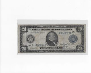 Series Of 1914 12 - L San Francisco $20 Dollar Federal Reserve Note Cleveland