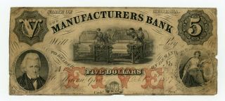 1857 $5 The Manufacturers Bank - Macon,  Georgia Note
