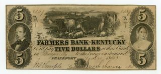 1854 $5 The Farmers Bank Of Kentucky (ctft. ) Note At Maysville Branch