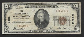 1929 $20 The National Bank Of Washington,  Dc 3425 - Vf