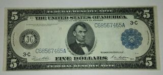 1914 5 Dollar Federal Reserve Note (philadelphia,  White/mellon)