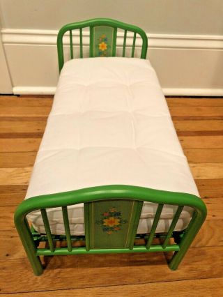American Girl Doll Kit Day Bed Flower Green Metal Trundle White Mattress Double
