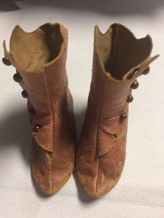 Antique French Fashion Doll Boots,  Tan Rose Colored Leather With Heels