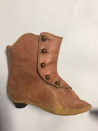 Antique French Fashion Doll Boots,  Tan Rose Colored Leather With Heels 2