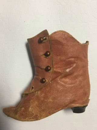 Antique French Fashion Doll Boots,  Tan Rose Colored Leather With Heels 3