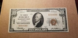 $10 1929 The Farmers National Bank Of Madisonville Ky Ch 8451