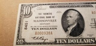 $10 1929 The Farmers National Bank of Madisonville KY CH 8451 2