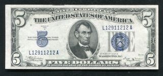 1934 - B $5 Five Dollars Blue Seal Silver Certificate Gem Uncirculated