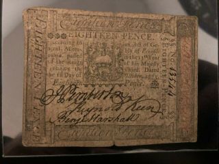 1773 Colonial Pennsylvania 18 Eighteen Pence