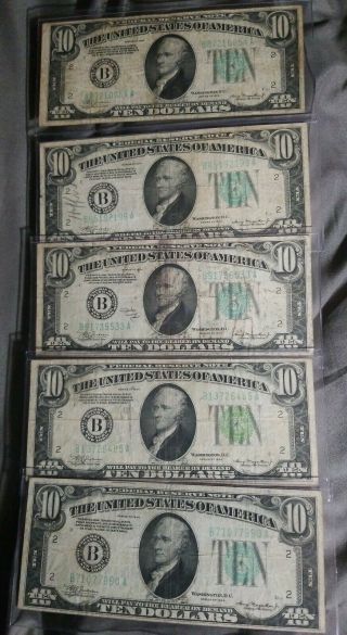 1934 A $10 Dollars Federal Reserve Notes (5) Currency Bill