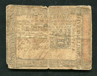Pa - 166 October 1,  1773 5s Five Shillings Pennsylvania Colonial Currency Note