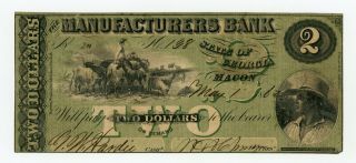 1862 $2 The Manufacturers Bank - Macon,  Georgia Note Civil War Era