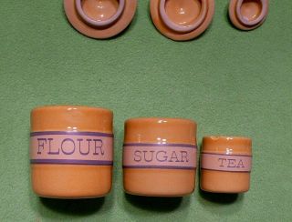 Set Of 3 Tht Brand Dollhouse Miniature Flour Sugar And Tea Canister Set.