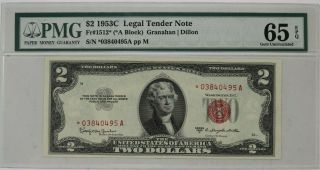 1953 C $2 Legal Tender Red Seal Star Note Pmg Cert 65 Epq Gem Unc (495a)