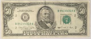 Federal Reserve Series 1990 Fifty Dollar Bill Old Currency Small Head $50