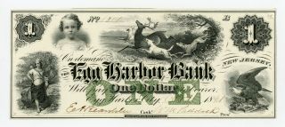 1861 $1 The Egg Harbor Bank - Egg Harbor City,  Jersey Note Civil War Era Au