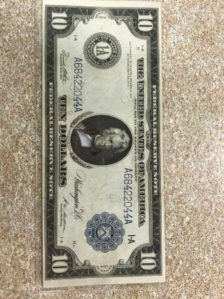 1914 Ten Dollars Federal Reserve Note $10 Large Size Note