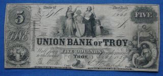 1859 Union Bank Of Troy N.  Y.  $5.  00 Obsolete Currency - Estate Fresh