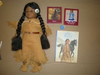 Retired American Girl 18 " Doll Kaya Native American Indian Fringe Outfit,  Book,