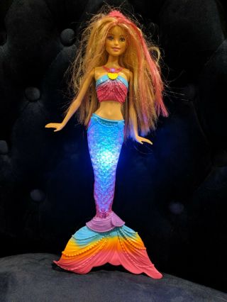 Barbie Rainbow Lights Mermaid Doll Pink Streaks 2015 Light Up