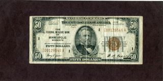 U.  S.  A: National Currency - $50.  00 - Fed.  Res.  Bank - Minn. ,  Minnesota.  1929.