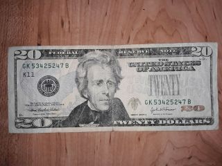 2004 - A $20 Twenty Dollar Federal Reserve Note Error Missing Green Treasury Seal