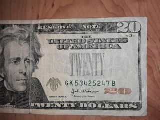 2004 - A $20 Twenty Dollar Federal Reserve Note ERROR MISSING GREEN TREASURY SEAL 3