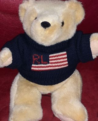 Polo Ralph Lauren 1996 Stuffed Teddy Bear Usa Flag Sweater Collectible Plush 15”