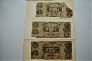 5 Each/ State Of Georgia Bank Of Commerce Civil War Confederate $5.  00 Csa Notes