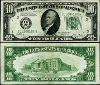 Fr.  2000 B $10 1928 Federal Reserve Note York B - A Block Vf,