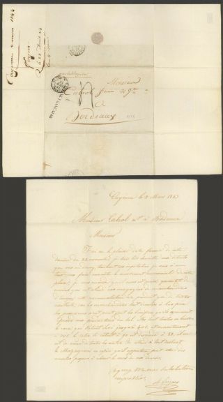 French Guiana 1850 - Stampless Cover Cayenne To Bordeaux France 10000/51