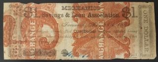 1862 $1 Note From The Mechanics Savings And Loan Association,  Savannah,  Ga