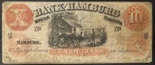 1859 $10 Note From The Bank Of Hamburg,  South Carolina Serial 14
