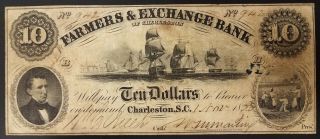 1855 $10 Note From The Farmers & Exchange Bank Of Charleston,  South Carolina
