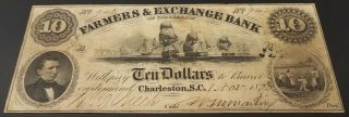 1855 $10 note from the Farmers & Exchange Bank of Charleston,  South Carolina 2