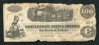 T - 40 1862 $100 One Hundred Dollars Csa Confederate States Of America “train”