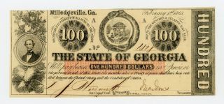 1863 Cr.  6b $100 The State Of Georgia Note - Civil War Era Au