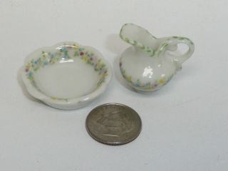 Artist Made Miniature Doll House Size Pitcher & Bowl,  Signed,  1:12 Scale