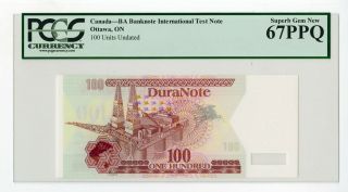 U.  S.  Duranote,  100 Units,  Pioneer Banknote Polymer Paper Test Note,  Ca.  1990