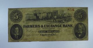 1823 $5 Farmers & Exchange Bank.  Charleston S.  C.  Cu145/abl