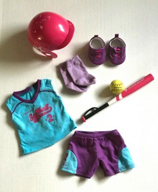 American Girl Softball Outfit And Accessories Set Purple Blue