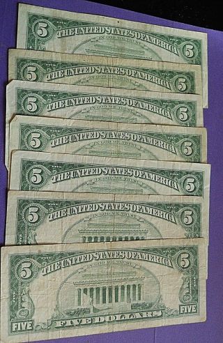 [7] - 1963 $5.  00 Red Seal United States Notes,  circs 2
