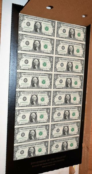 1981 Uncut Sheet Of 16 $1 One Dollar Ny Federal Reserve Notes Ch,  /gem Notes