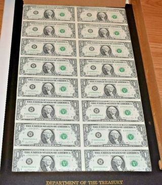 1981 UNCUT SHEET OF 16 $1 ONE DOLLAR NY FEDERAL RESERVE NOTES CH,  /GEM NOTES 2