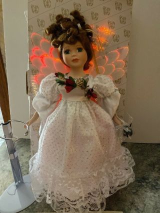 16” Heritage Signature Christmas Angel Fiber Optic Wings Porcelain Doll Mib