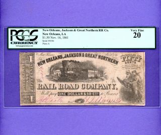 1861 $1.  50 Orleans,  La - Jackson & Great Northern Rail Road Company Pcgs 20