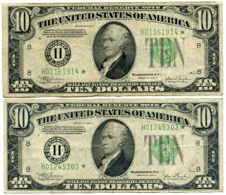 2 Series 1934 - C $10 Federal Reserve Star Notes | Fine